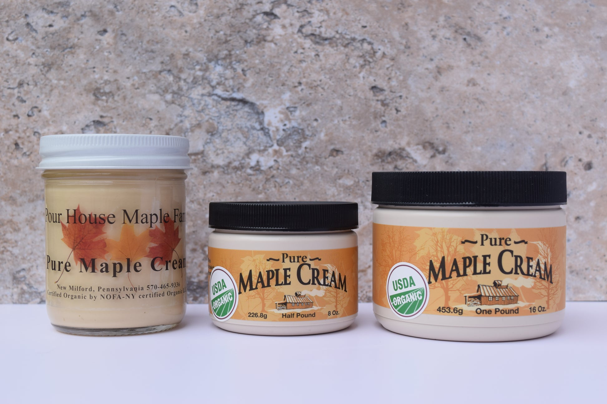 maple cream in glass and plastic jars
